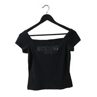 MOSCHINO rhinestone design square collar tee
