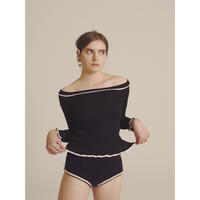 piping frill design knit black