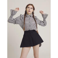 stripe frill blouse black