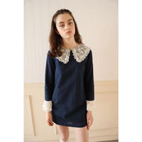 lace collar denim onepiece