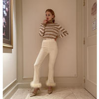 high-waist fit corduroy fur pants ivory