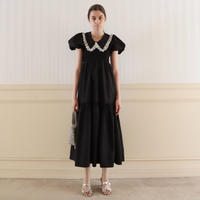 lace collar gather tiered onepiece black
