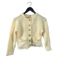 pearl button tweed knit cardigan cream yellow