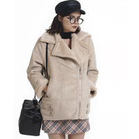 mouton fur coat beige