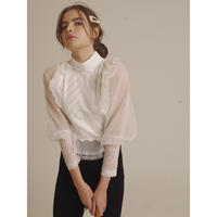 arm see-through frill knit tops white