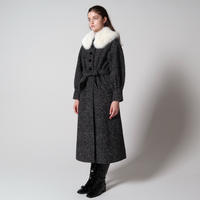 feminine fur collar long coat black