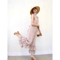 double frill check rompers beige