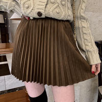 suède pleats mini skirt brown
