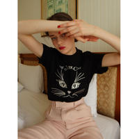 New york cat embroidery tee black