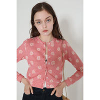 gingham flower clear button cardigan red
