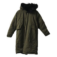 fur hood long down coat khaki