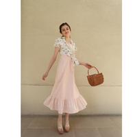 flower bolero frill long onepiece baby pink