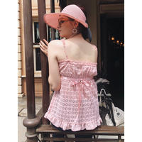 lace frill back ribbon tops pink