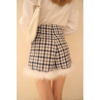 check tweed fur short pants blue