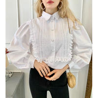 flower frill arm volume blouse