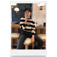 ÉPINE border arm volume knit black×ivory