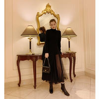 slit rib knit onepiece black