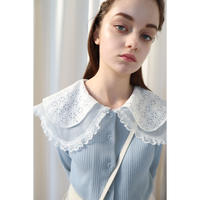 see-through lace collar rib cardigan ice blue