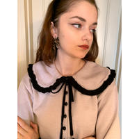 frill collar pearl knit cardigan lavender×black