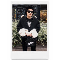 bi-color boa coat black