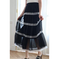 chiffon lace tiered long skirt black