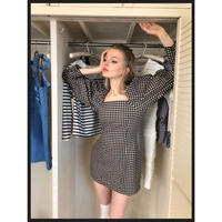 square neck gingham onepiece