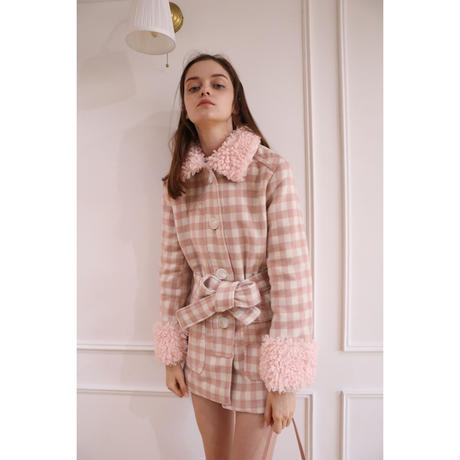 poodle fur coat pink check