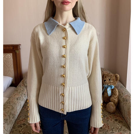 bi-color gold botton knit cardigan ivory
