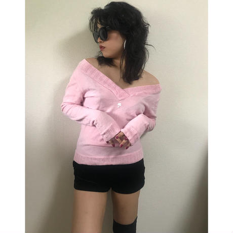 courrége v neck pile tops