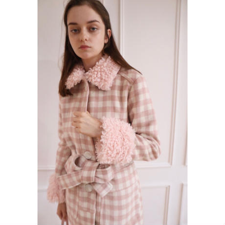 poodle fur coat pink check
