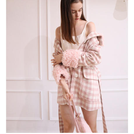 poodle fur coat pink check