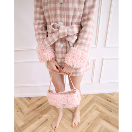 poodle fur coat pink check