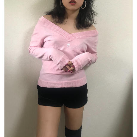 courrége v neck pile tops
