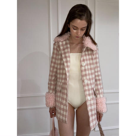 poodle fur coat pink check