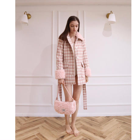 poodle fur coat pink check