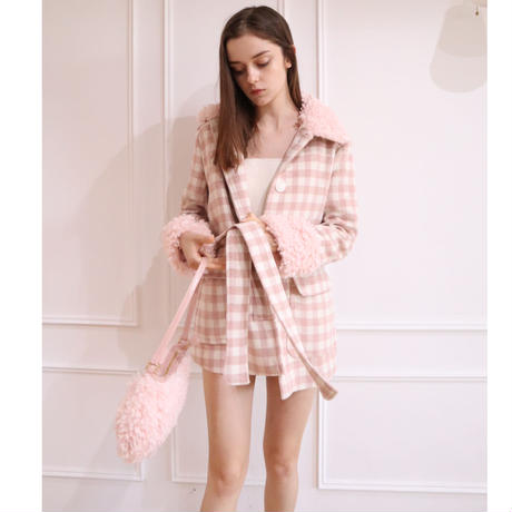 poodle fur coat pink check