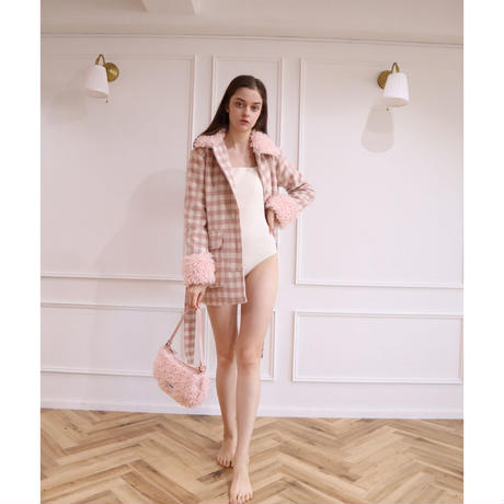 poodle fur coat pink check