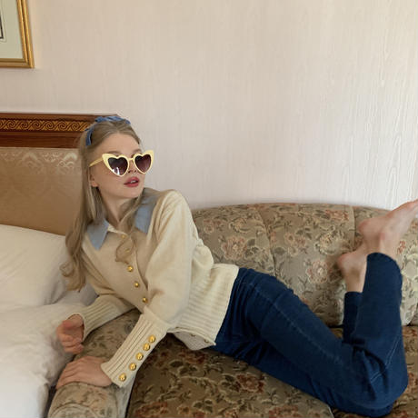 bi-color gold botton knit cardigan ivory