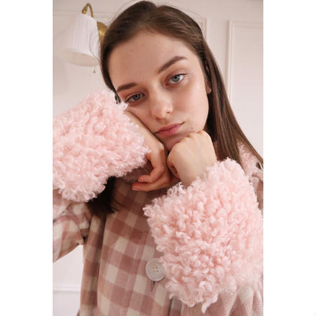 poodle fur coat pink check