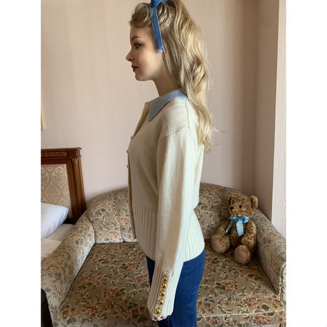 bi-color gold botton knit cardigan ivory