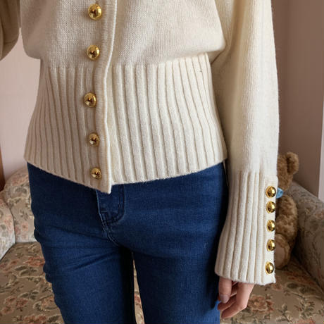 bi-color gold botton knit cardigan ivory