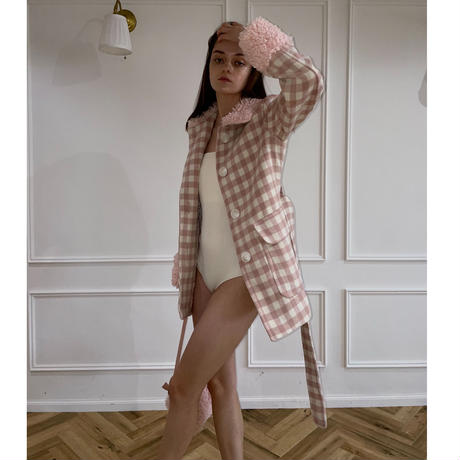 poodle fur coat pink check