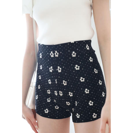 flower dot knit pants black