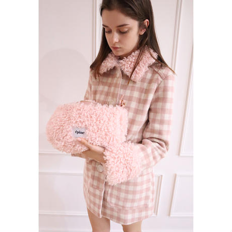 poodle fur coat pink check