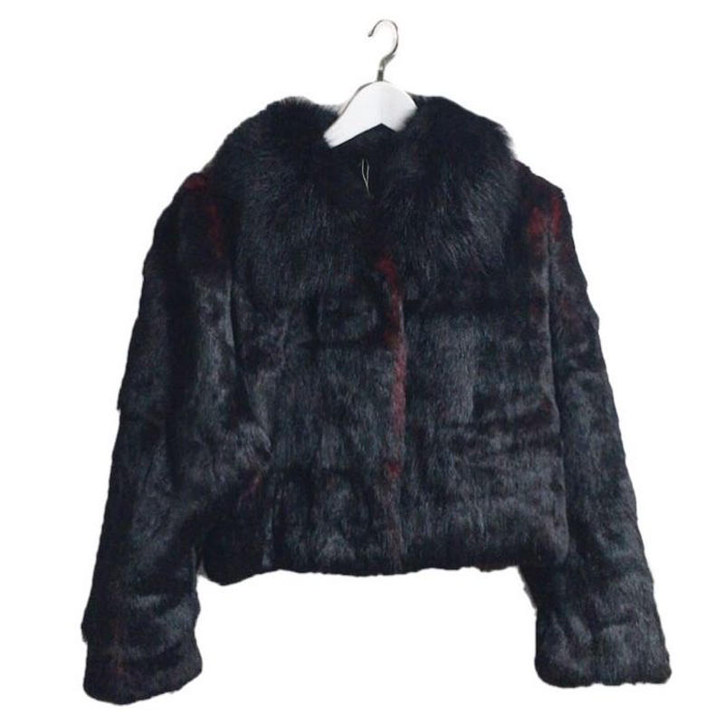 black & red rabbit fur coat