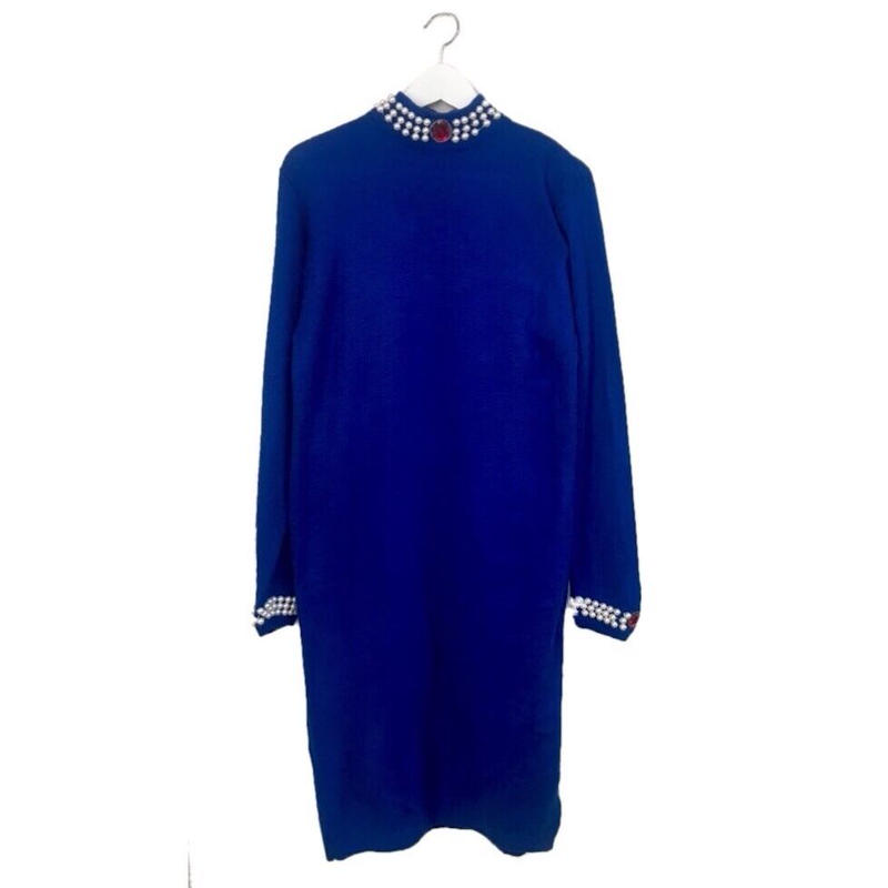pearl design knit blue one-piece