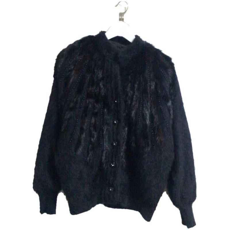 bijou fur knit blouson black